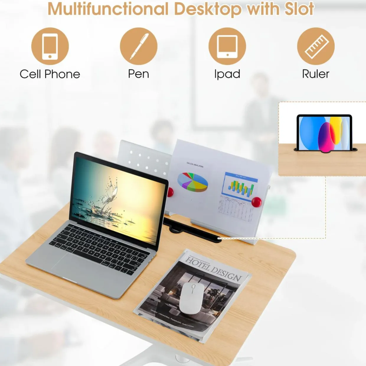 Tangkula Mobile Standing Desk, Height Adjustable Sit to Stand Desk with Detachable Holder