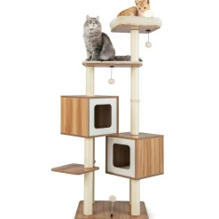 Tangkula Modern Cat Tree for Indoor Cats, 64.5 Inch Tall Cat Tower with Sisal Scratching Posts