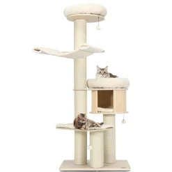 Tangkula Modern Cat Tree, Multi-Level Large Cat Tower w/Cat Condo, Hammocks & Hanging Basket