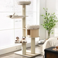 Tangkula Modern Cat Tree,  Multi-Level Large Cat Tower w/Cat Condo, Hammocks & Hanging Basket