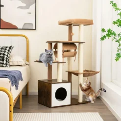 Tangkula Modern Cat Tree for Indoor Cats, 53 Inch Tall Cat Tree Tower with Hammock, Sisal Scratching Posts, Top Perch, Tunnel & Cat Condo