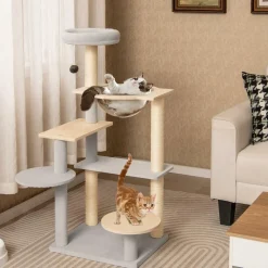 Tangkula Modern Cat Tree, 44 Inch Multi-Level Cat Tower with Removable Padded Top Perch