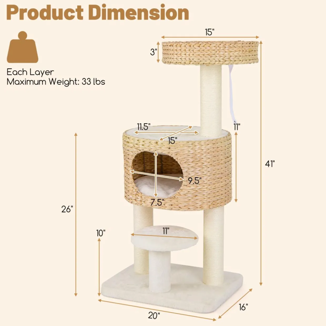 Tangkula Modern Cat Tree, 41 Inch Multi-Level Cat Tower with Cattail Fluff Condo & Top Perch