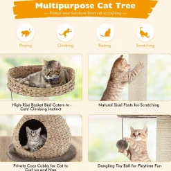 Tangkula Modern Cat Tree for Indoor Cats, Small/Tall Cat Tree with Natural Sisal Scratching Post