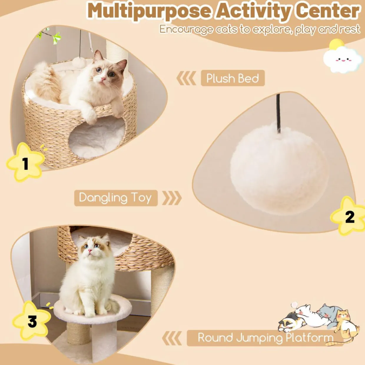 Tangkula Modern Cat Tree, 41 Inch Multi-Level Cat Tower with Cattail Fluff Condo & Top Perch