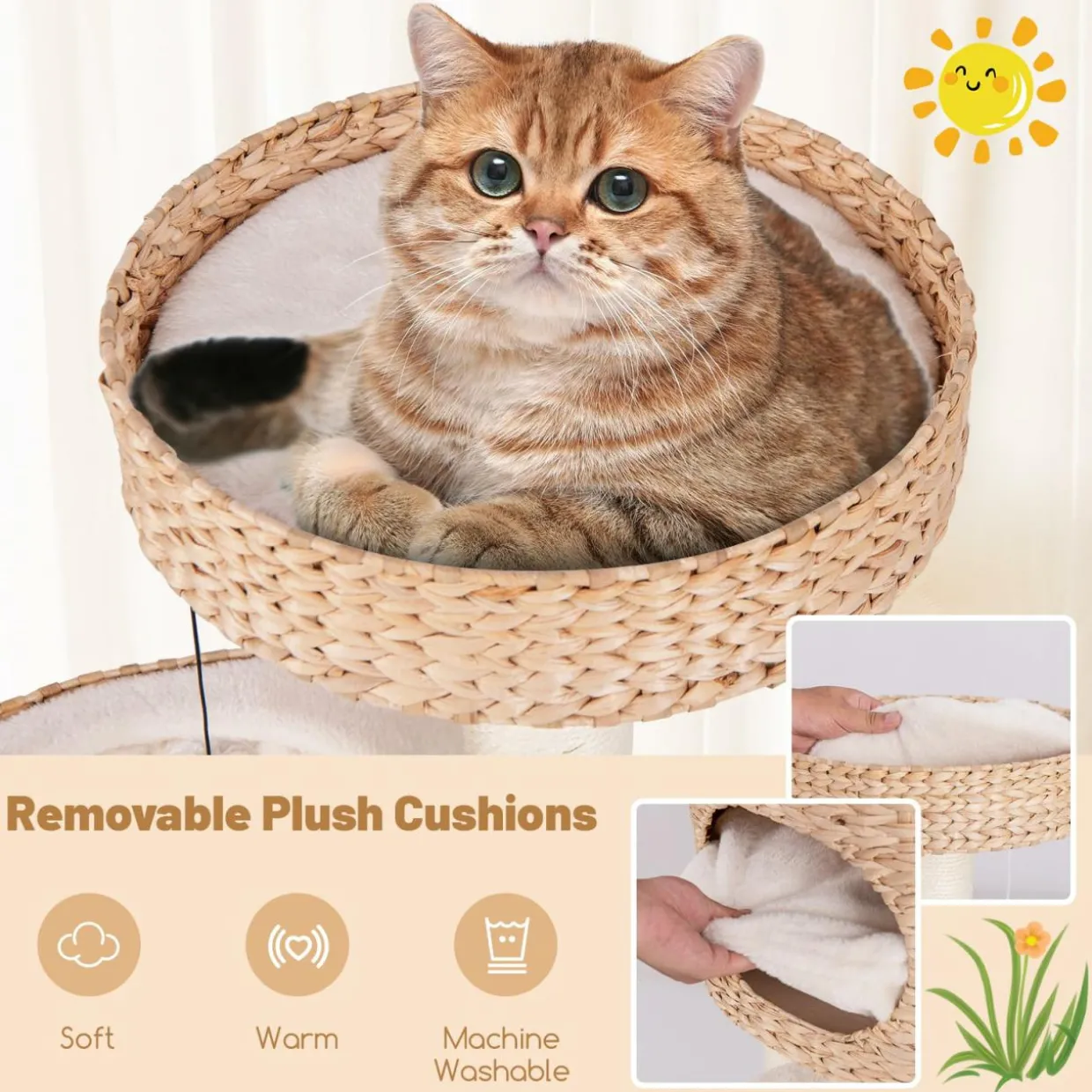 Tangkula Modern Cat Tree, 41 Inch Multi-Level Cat Tower with Cattail Fluff Condo & Top Perch