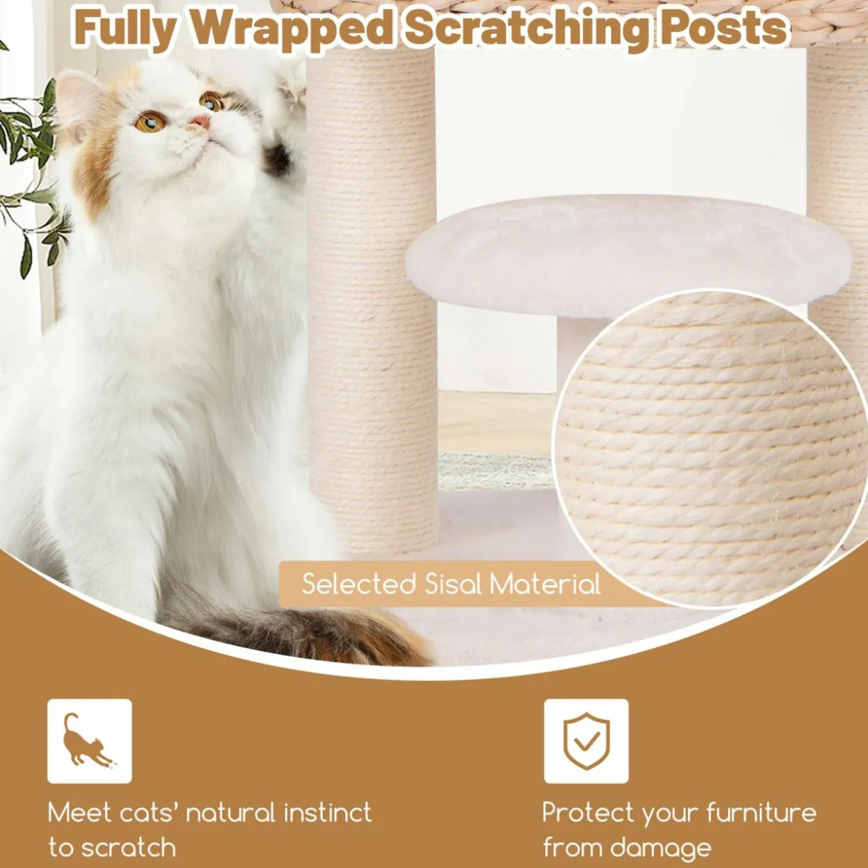 Tangkula Modern Cat Tree, 41 Inch Multi-Level Cat Tower with Cattail Fluff Condo & Top Perch