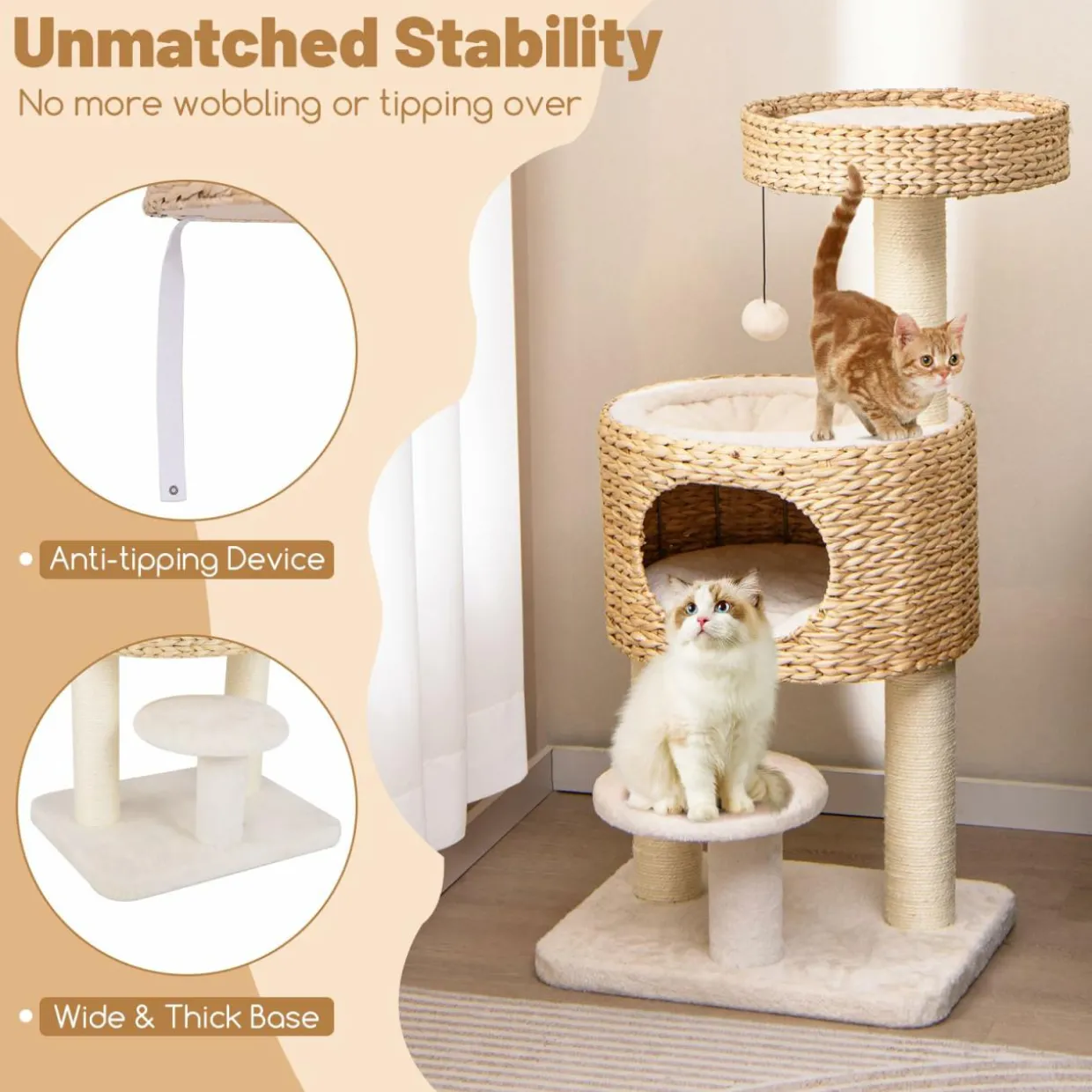 Tangkula Modern Cat Tree, 41 Inch Multi-Level Cat Tower with Cattail Fluff Condo & Top Perch