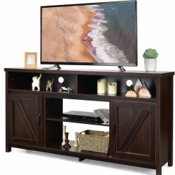 Tangkula Modern Farmhouse TV Stand with Double Barn Doors