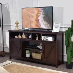 Tangkula Modern Farmhouse TV Stand with Double Barn Doors
