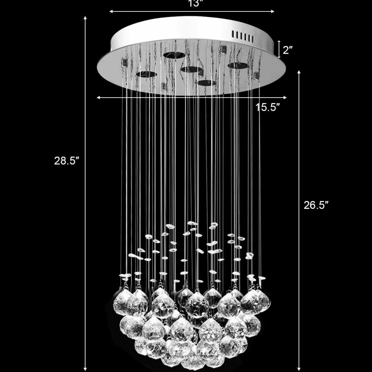 Tangkula Modern K9 Crystal Raindrop Chandelier, Flush Mount LED Ceiling Light Fixture for Living Room, 31.5 x 15.5 inches