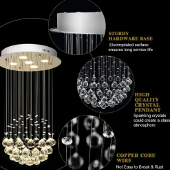 Tangkula Modern K9 Crystal Raindrop Chandelier, Flush Mount LED Ceiling Light Fixture for Living Room, 31.5 x 15.5 inches