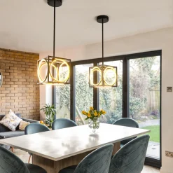 Tangkula Modern LED Pendant Light, Square Ceiling Light Fixture