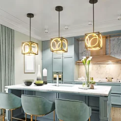 Tangkula Modern LED Pendant Light, Square Ceiling Light Fixture
