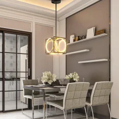 Tangkula Modern LED Pendant Light, Square Ceiling Light Fixture