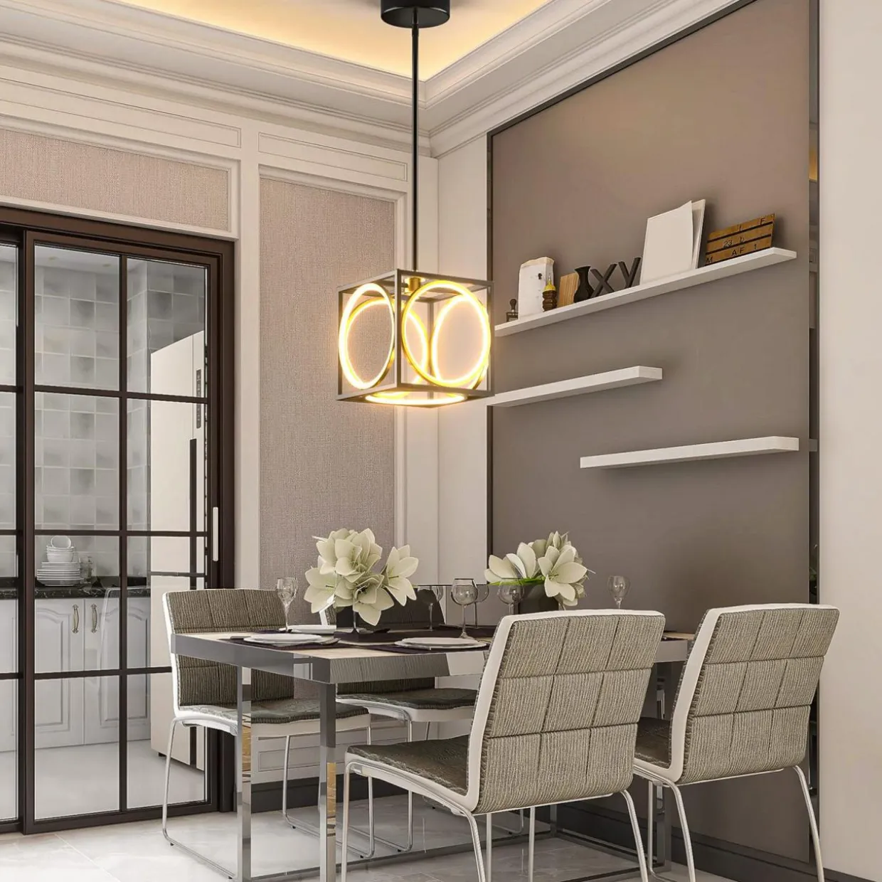 Tangkula Modern LED Pendant Light, Square Ceiling Light Fixture