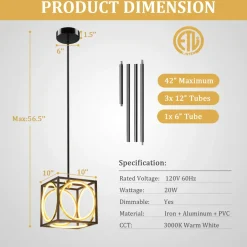 Tangkula Modern LED Pendant Light, Square Ceiling Light Fixture