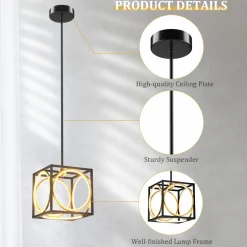 Tangkula Modern LED Pendant Light, Square Ceiling Light Fixture