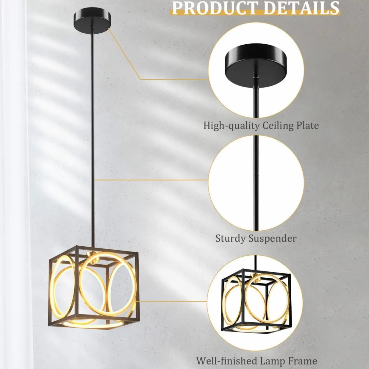 Tangkula Modern LED Pendant Light, Square Ceiling Light Fixture