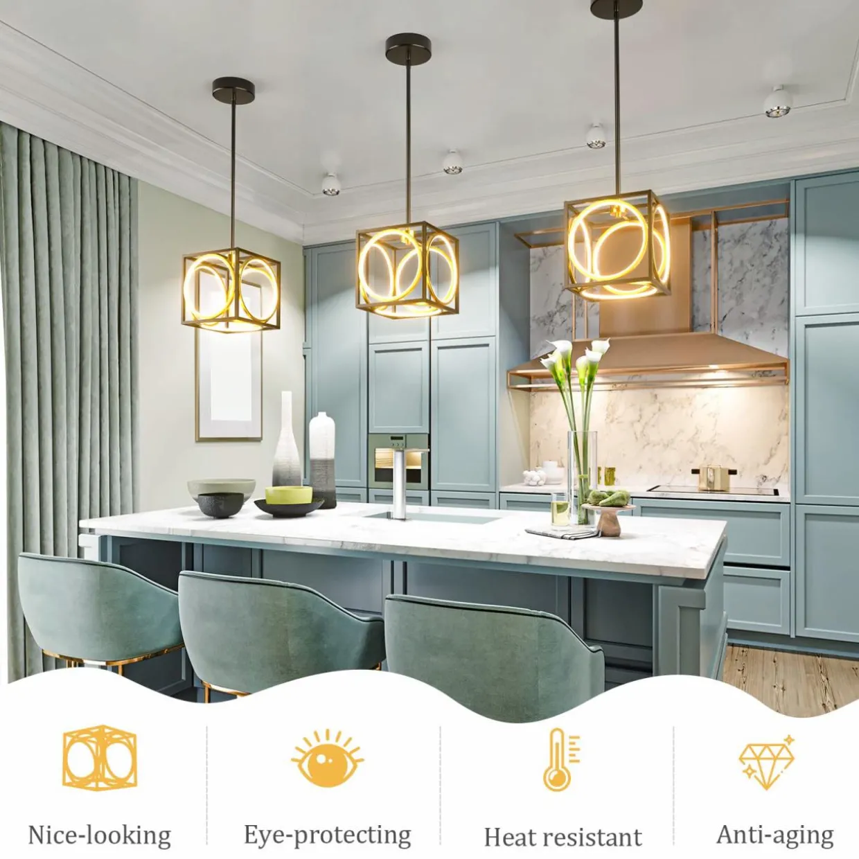 Tangkula Modern LED Pendant Light, Square Ceiling Light Fixture