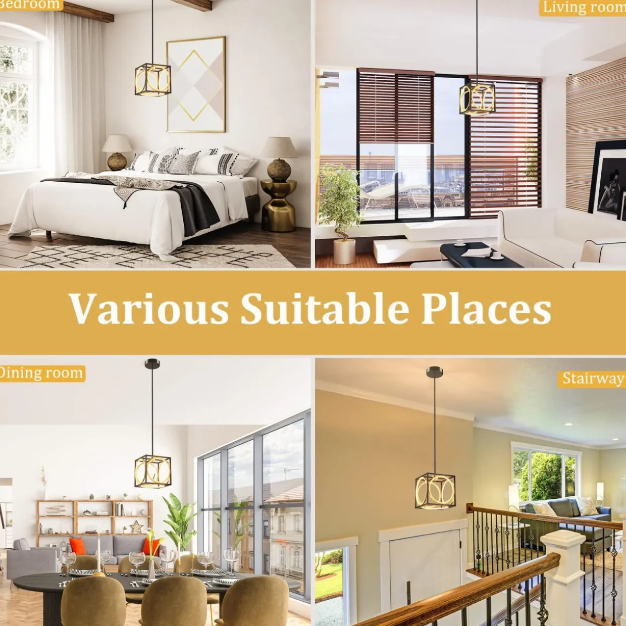 Tangkula Modern LED Pendant Light, Square Ceiling Light Fixture