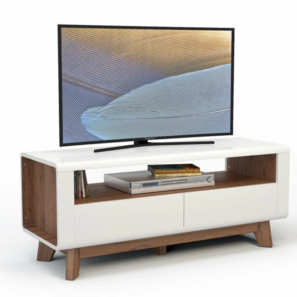 Tangkula Modern TV Stand with Drawers, Wood Entertainment Center for TVs up to 50 Inch