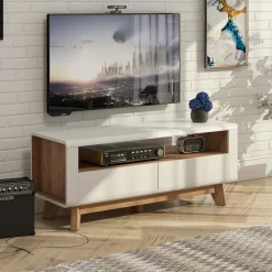Tangkula Modern TV Stand with Drawers, Wood Entertainment Center for TVs up to 50 Inch