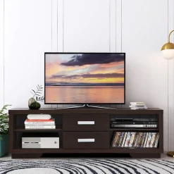 Tangkula Modern TV Stand, Wood Universal Stand for TV's up to 65