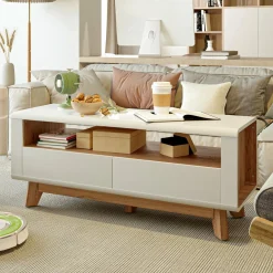Tangkula Modern TV Stand with Drawers, Wood Entertainment Center for TVs up to 50 Inch