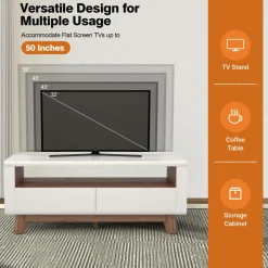 Tangkula Modern TV Stand with Drawers, Wood Entertainment Center for TVs up to 50 Inch