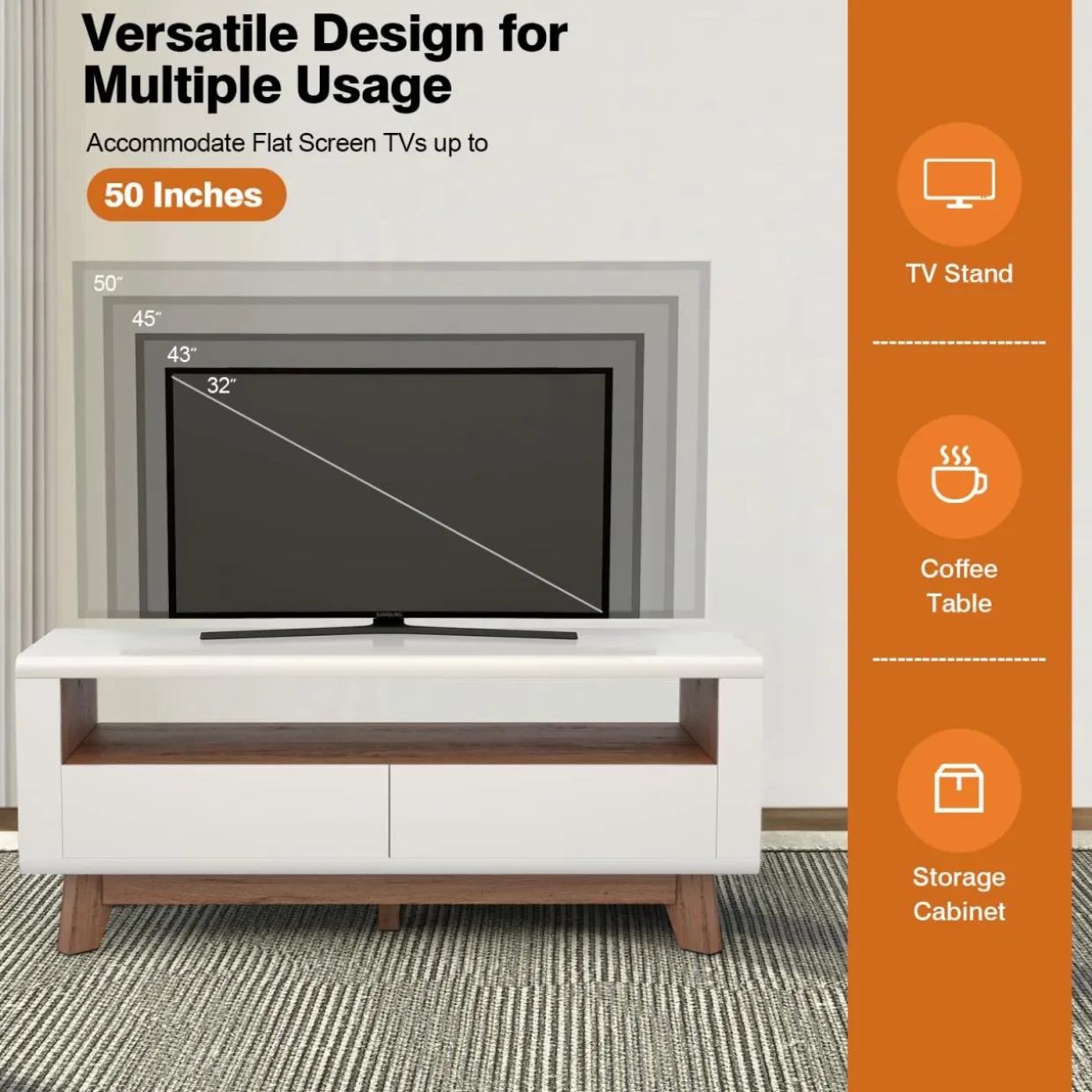 Tangkula Modern TV Stand with Drawers, Wood Entertainment Center for TVs up to 50 Inch
