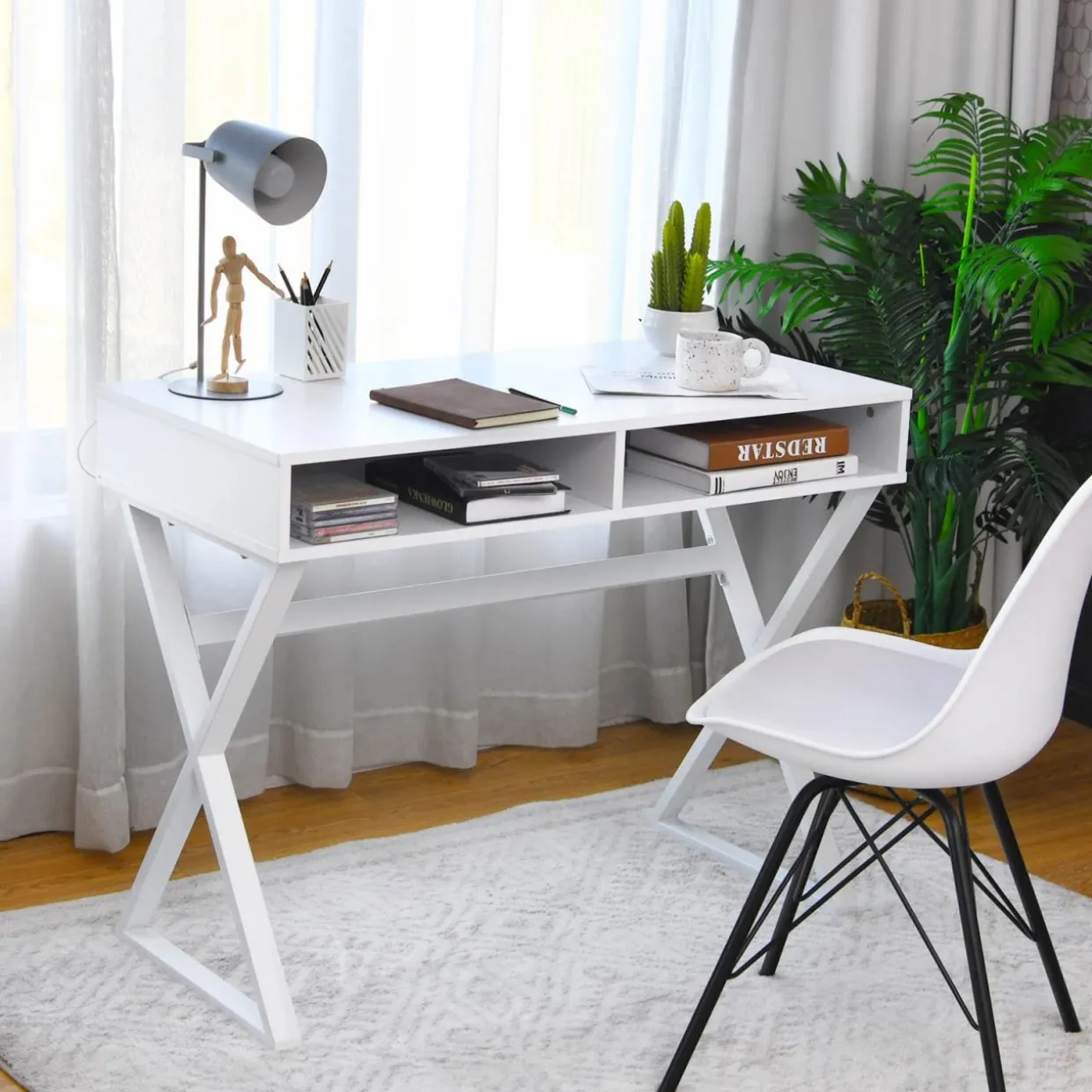 Tangkula Modern White Computer Desk with Storage Space