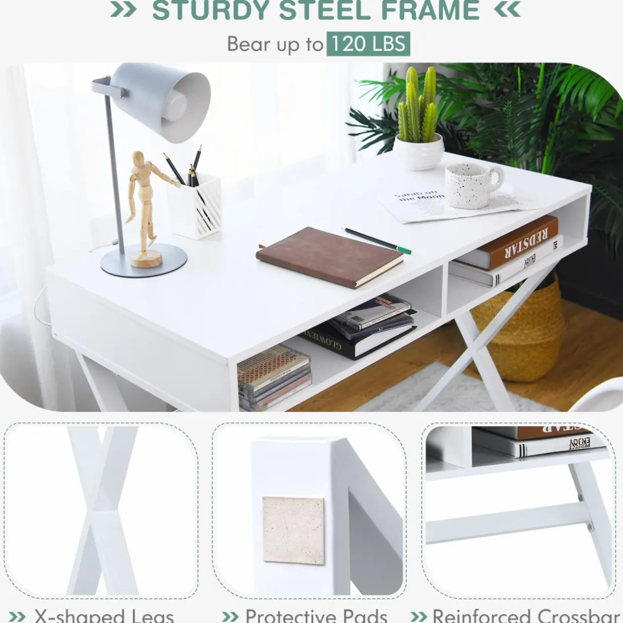 Tangkula Modern White Computer Desk with Storage Space