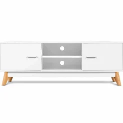Tangkula Modern White TV Stand, Wooden TV Stand for 60 Inch TV, with 2 Storage Cabinets & 2 Open Shelves