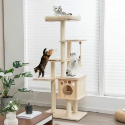 Tangkula Modern Wood Cat Tree, 67 Inch Multi-Level Tall Cat Tree Tower