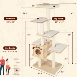Tangkula Modern Wood Cat Tree, 67 Inch Multi-Level Tall Cat Tree Tower