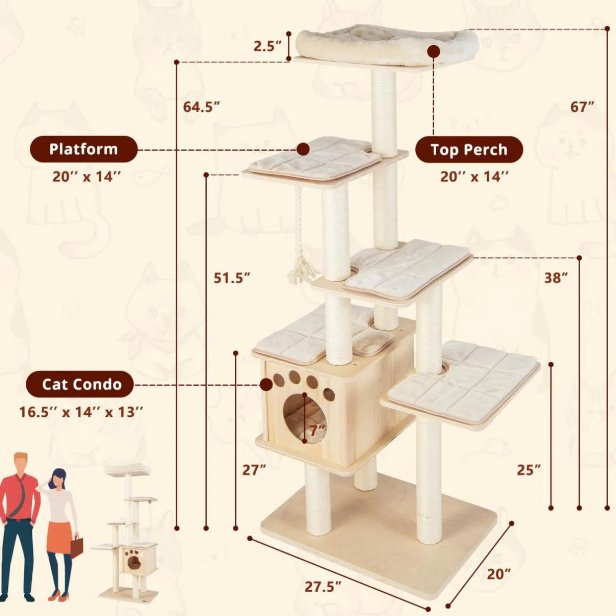 Tangkula Modern Wood Cat Tree, 67 Inch Multi-Level Tall Cat Tree Tower