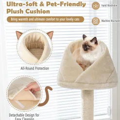 Tangkula Modern Wood Cat Tree for Indoor Cats, 64 Inch Multi-Level Tall Cat Tree with Scratching Rotatable Ball & Posts