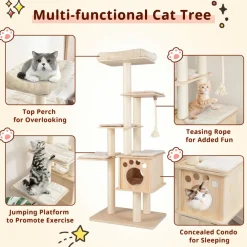 Tangkula Modern Wood Cat Tree, 67 Inch Multi-Level Tall Cat Tree Tower