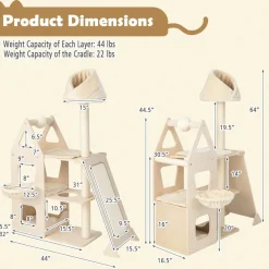 Tangkula Modern Wood Cat Tree for Indoor Cats, 64 Inch Multi-Level Tall Cat Tree with Scratching Rotatable Ball & Posts