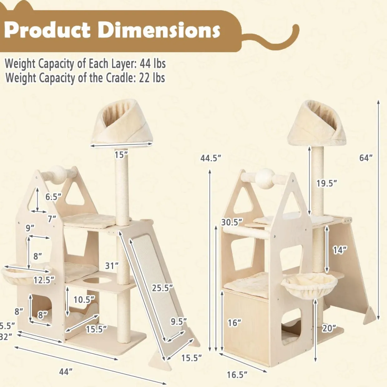 Tangkula Modern Wood Cat Tree for Indoor Cats, 64 Inch Multi-Level Tall Cat Tree with Scratching Rotatable Ball & Posts