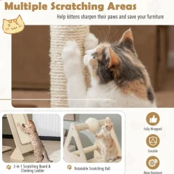 Tangkula Modern Wood Cat Tree for Indoor Cats, 64 Inch Multi-Level Tall Cat Tree with Scratching Rotatable Ball & Posts