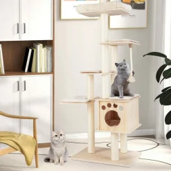 Tangkula Modern Wood Cat Tree, 67 Inch Multi-Level Tall Cat Tree Tower