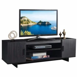 Tangkula Modern Wood Universal TV Stand for TV up to 65", Media Console with 2 Storage Cabinets & Open Shelves
