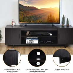 Tangkula Modern Wood Universal TV Stand for TV up to 65