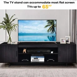 Tangkula Modern Wood Universal TV Stand for TV up to 65