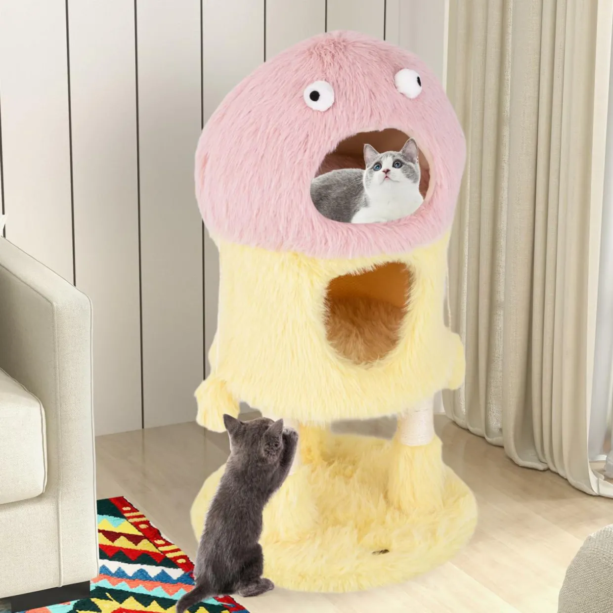Tangkula Monster-Themed Cat Tree, 3-Level Cat Tower Activity Center with 2-Story Cat Condo