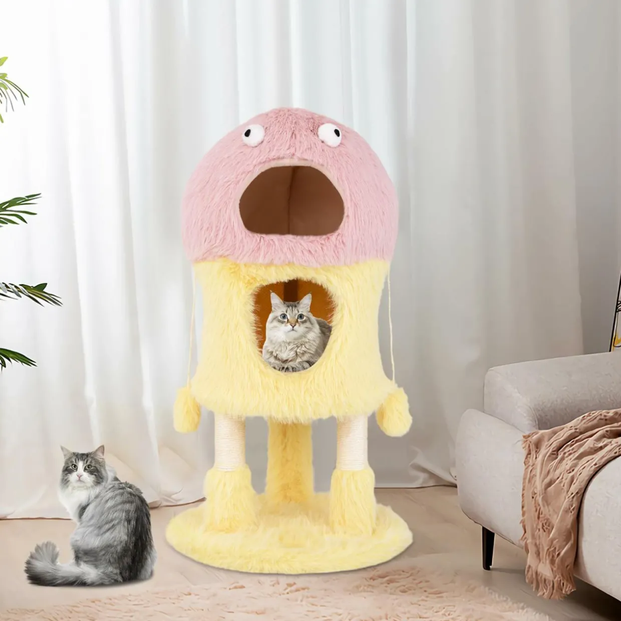 Tangkula Monster-Themed Cat Tree, 3-Level Cat Tower Activity Center with 2-Story Cat Condo