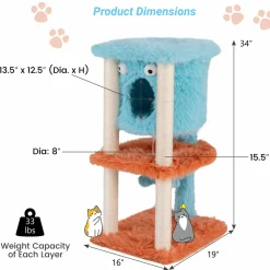 Tangkula Monster-Themed Cat Tree, 3-Level Cat Tower Activity Center with Large Cat Condo