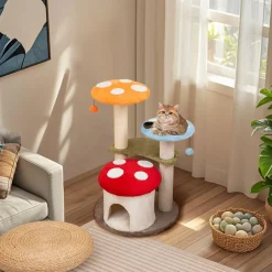 Tangkula Mushroom Cat Tree, 35 Inch Cute Cat Tower with Sisal Scratching Posts, Cat Condo